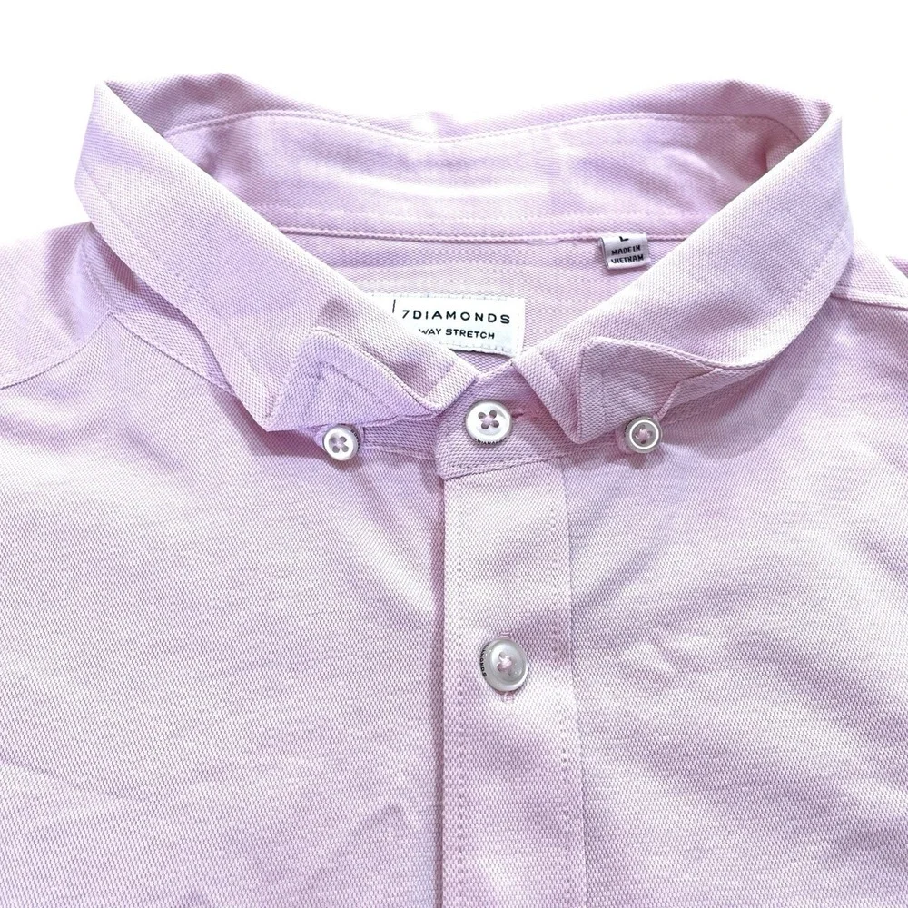 7 Diamonds 4 Way Stretch‎ Oxford Shirt Mens L Pink Knit Long Sleeve Button Down